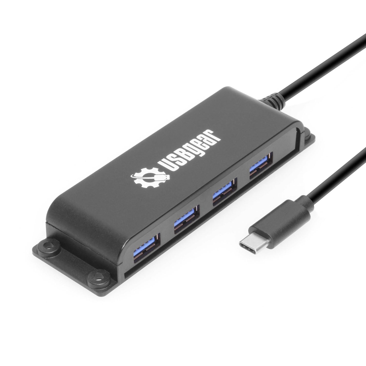 USBGear 4-Port USB 3.2 Gen 2 Data Transfer Hub - 10Gbps Ultra-Compact USB-C Hub with 3.3 ft Integrated Extension Cable and Built-in Mounting [No