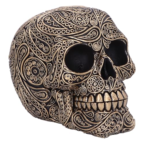 Nemesis Now Crâne Cachemire 11,5 cm, résine, Noir et Or, Motif Cachemire, décoration d'intérieur Macabre, coulée dans la Meilleure résine, habilement Peinte à la Main