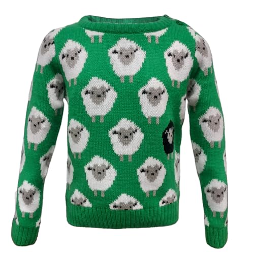 Green Sheep Kids Jumper Irish Sweater Gift for Children 100% Acrylic