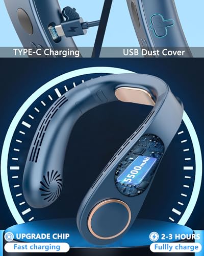Neck Fan with Cooling Plate,Portable Air Conditioner Fan with AC,5500mAh Powerful Bladeless Personal Headphones Quiet Neck Cooler,Mini Cordless Wearable USB Hands Free Cool Fan for image 6
