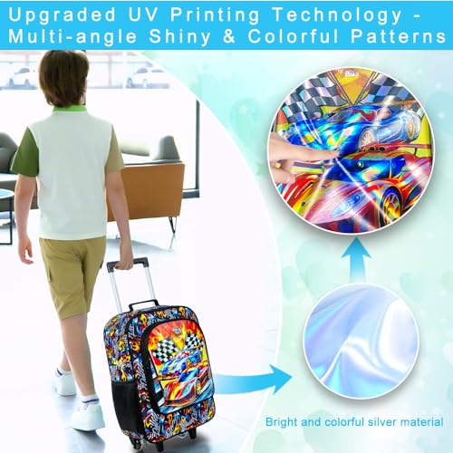 Boys Suitcase, Kids Water Resistant Rolling Luggage, Cool Car Racing Travel Carry on for Elementary Preschool Toddler3