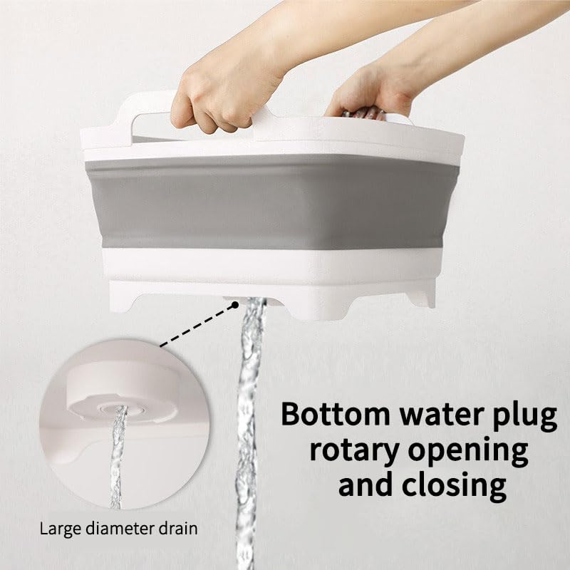 Image of 2.4Gal(9L) Foldable Dish Wish Drain Plug,Space Saving Outdoor Multiuse Sink Tub,Vegetable Washing,Kitchen Storage Tray for Camping,RV(Gray)