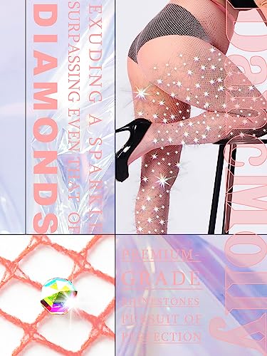 Image of DancMolly 10X Strong Ultra Sparkly Rhinestone Fishnet Stockings, Plus Size Sparkle Tights for Women Sexy Party Concert Outfit