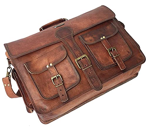 Retro Brown 20 Inch Buffalo Hunter Leather Laptop Messenger Bag Office Briefcase Crossbody (messenger)3