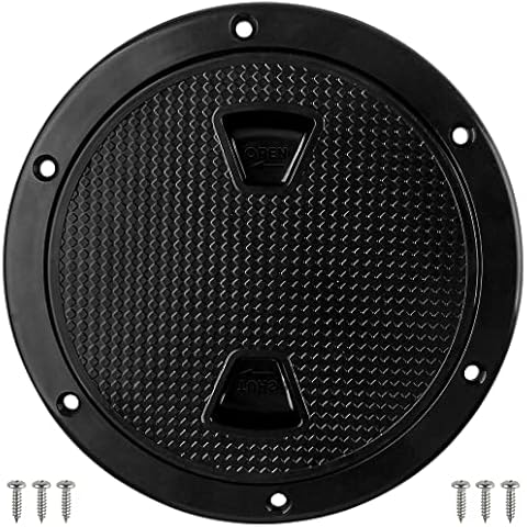 BALAVA 6" Black Circular Non Slip Inspection Hatch with Detachable Cover,Marine Round Inspection Deck Plate Hatch with Rubber Sealing Ring,Water Tight for Outdoor Installations,Including Fasteners Cover