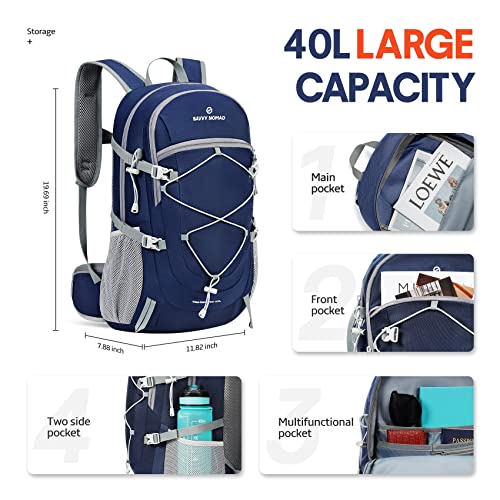 Savvy Nomad 40L Hiking Travel Packable Lightweight Camping Backpack Daypack With Removable Belt Bag For Women Men-Navy #TOP2