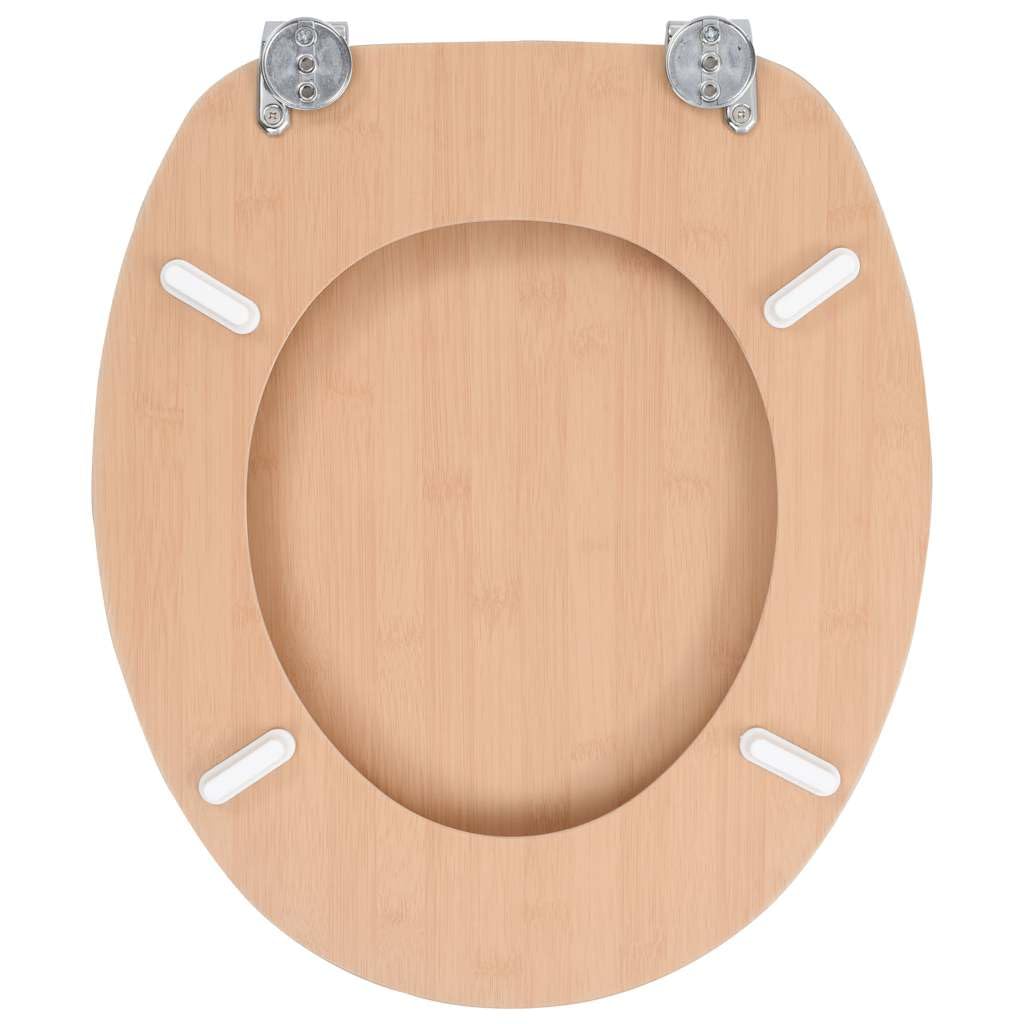 Deska sedesowa z pokrywą MDF bambusowa, regulowane zawiasy chromowo-cynkowe 12-20 cm, uniwersalnie pasuje do muszli klozetowych, wytrzymałe siedzisko 43,7 x 37,8 cm, łatwy montaż