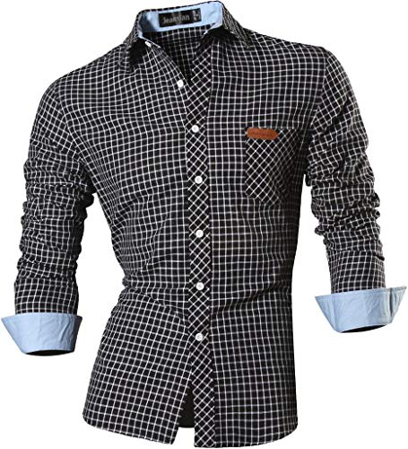 jeansian Hombre Camisa Moda Casual Button Down Slim Fit Long Sleeves Dress Shirt Tops 8615 Black XL