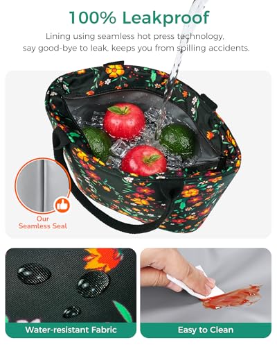 Image of Gloppie Womens Lunch Bag Insulated Lunch Tote Leakproof Cooler Bag for Work | 3-Layer Thermal Liner,Keeps Meals Cool Fresh In Summer, Reusable Food-Grade Leakproof Liner, Medium Size With Rear Pocket