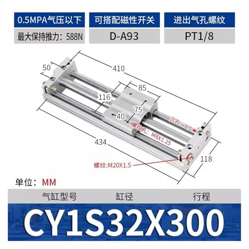 Cylindre pneumatique CY1S guidage magnétique pour table de translation