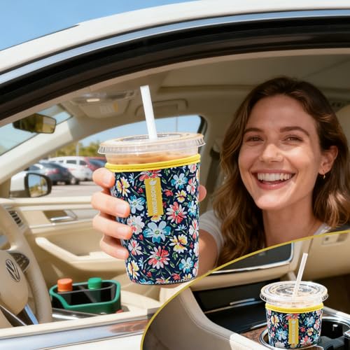 Image of WK IEASON Reusable Iced Coffee Insulator Sleeve for Cold Beverages Universal Ice Coffee Sleeve Neoprene Cold Coffee Cup Sleeves Cooler Cover 16-32OZ for Coffee Cups, McDonalds, Dunkin Donuts, More
