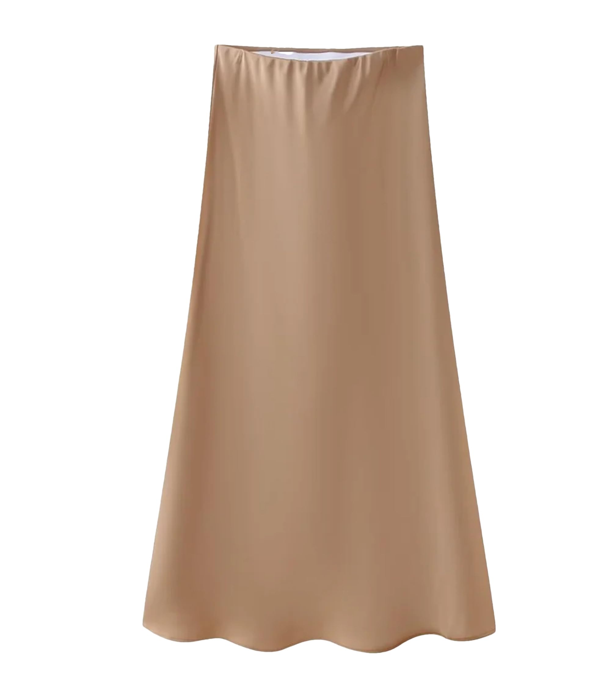 Jupe midi en satin doux au toucher pour femme - Taille élastique - Coupe ajustée