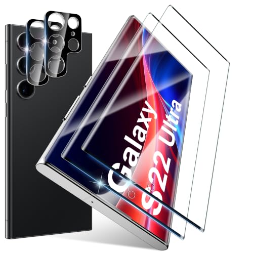 JavoYion 2+2 Pack for Samsung Galaxy S22 Ultra Screen Protector and Camera Protector Fingerprint Support Bubble-Free Case Friendly 9H Hardness Clear Glass for Galaxy S22 Ultra 5G
