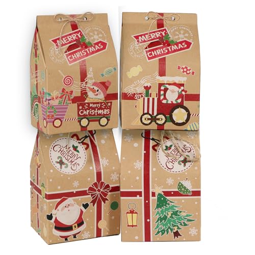 COLOFALLA 24 Stücke Weihnachten Geschenkboxen Weihnachten Geschenktüten Haus Weihnachten Schachteln Kasten Weihnachten Süßigkeiten Boxen Kraftpapier für Weihnachten Party Geschenke