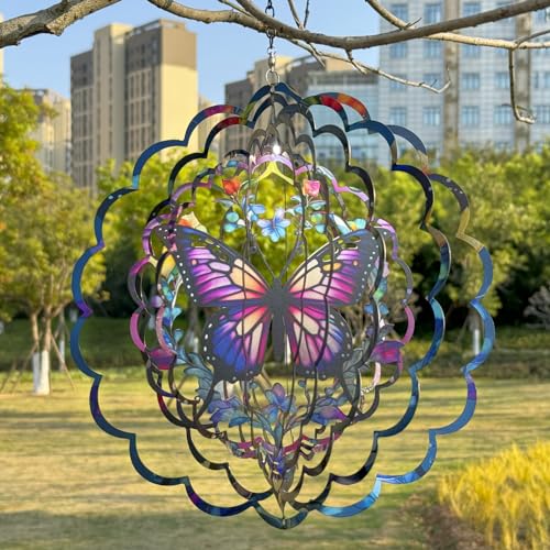 Image of Eandisom Wind Spinners Outdoor Butterfly - Birthday Gifts for Women, for Mom, Butterflies Hanging 12 inch 3D Wind Sculptures for Garden Decor for Outside, Patio, Yard, Outdoor