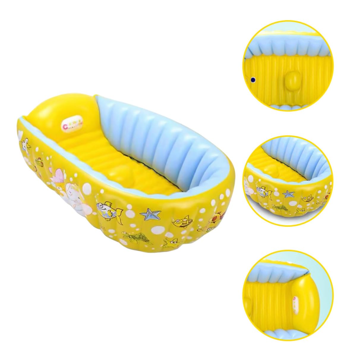 Vaschetta Bagno Gonfiabile per Bebè, Pvc Giallo | Design a Motivo Cartoon, Uso Interno e Gioco, Pratica e Facile da Riporre, Vasca Compatta