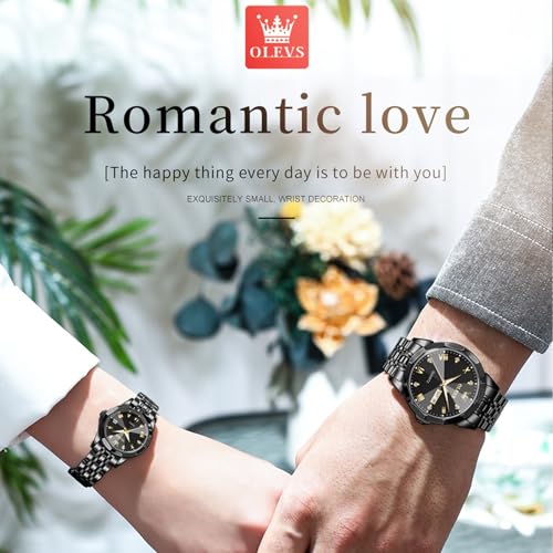 Image of OLEVS Analog Couple Watch Night Light Waterproof Stainless Steel Quartz Watch Men's and Women's Calendar Date Window Leisure Wedding Romantic Double Watch