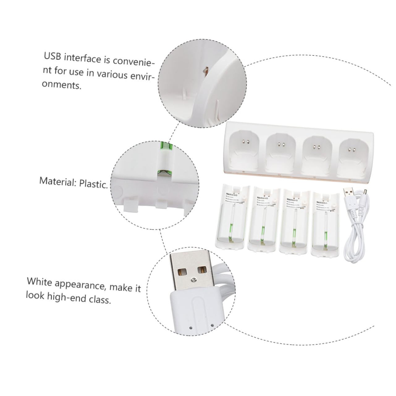Gatuida Adattatore per Pile Slot di Ricarica Stazione di Ricarica Batteria Caricabatterie USB Resistente e Riutilizzabile Compatto e Bianco