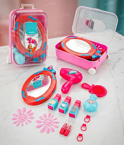 Image of Zest 4 Toyz Kids Makeup Kit for Girls Cosmetic Beauty Set Suitcase Portable Trolley Pretend Play Toy with Makeup Accessories for Kids (Pink) 15 Pieces