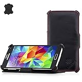 MANNA | Funda de piel para Samsung Galaxy S5 | s5 Neo | s5 Duos | Piel genuina | Función soporte | Cuero de napa Meerana, color negro
