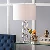 JONATHAN Y 26 Clear Faceted Crystal LED Table Lamp, Glam Modern Contemporary Column Lamp for Bedroom Living Room, White Linen Drum Shade, UL Listed, LED Bulb Included JYL5012A