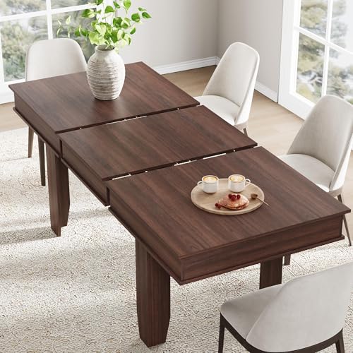 Image of GarveeHome 63 in-86.6 in Extendable Dining Room Table for 6-10, Farmhouse Kitchen Tables w /Wooden Sturdy Frame, Large Rectangular Dinner Table for Dining Room, Kitchen