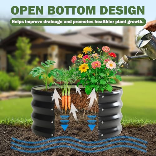 Image of 3 PCS Round Raised Garden Bed 2x2x1 ft, Metal Outdoor Planter Box Kit with Safety Rubber Edge, Easy Assemble Bottomless Small Planting Container for Vegetable, Flower, Fruit, Grey