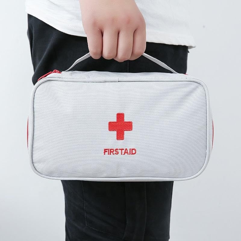Image of Sumiko First Aid Kit Bag | Medicine Storage Box | Multi-Utility With Handle | Portable & Spacious Emergency Kit Organizer With Mesh Pouch & Elastic Loops | Perfect For Travel Camping Home Gift (White)