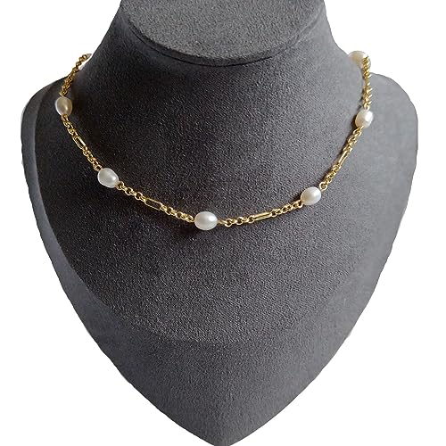 Collier perles d'eau douce femme et chaînes Figaro plaquées or tendance