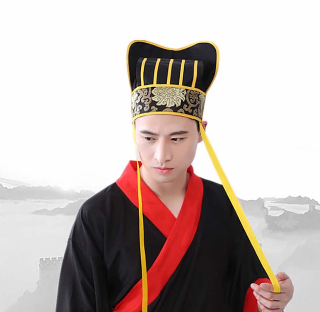 Hanfu Hat ， Starożytna czapka uczonych。 Męski tradycyjny chiński nakrycie głowy Hanfu Czerwony Vintage starożytny kapelusz Akcesoria Cosplay Żółty nakrycie głowy dla dorosłych