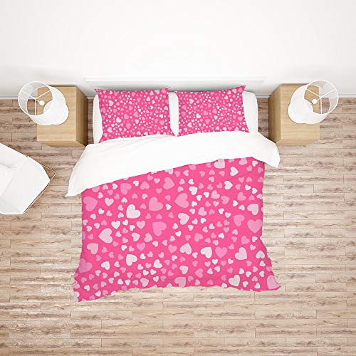Parure de lit King en polyester motif petits cœurs doux pour toutes saisons