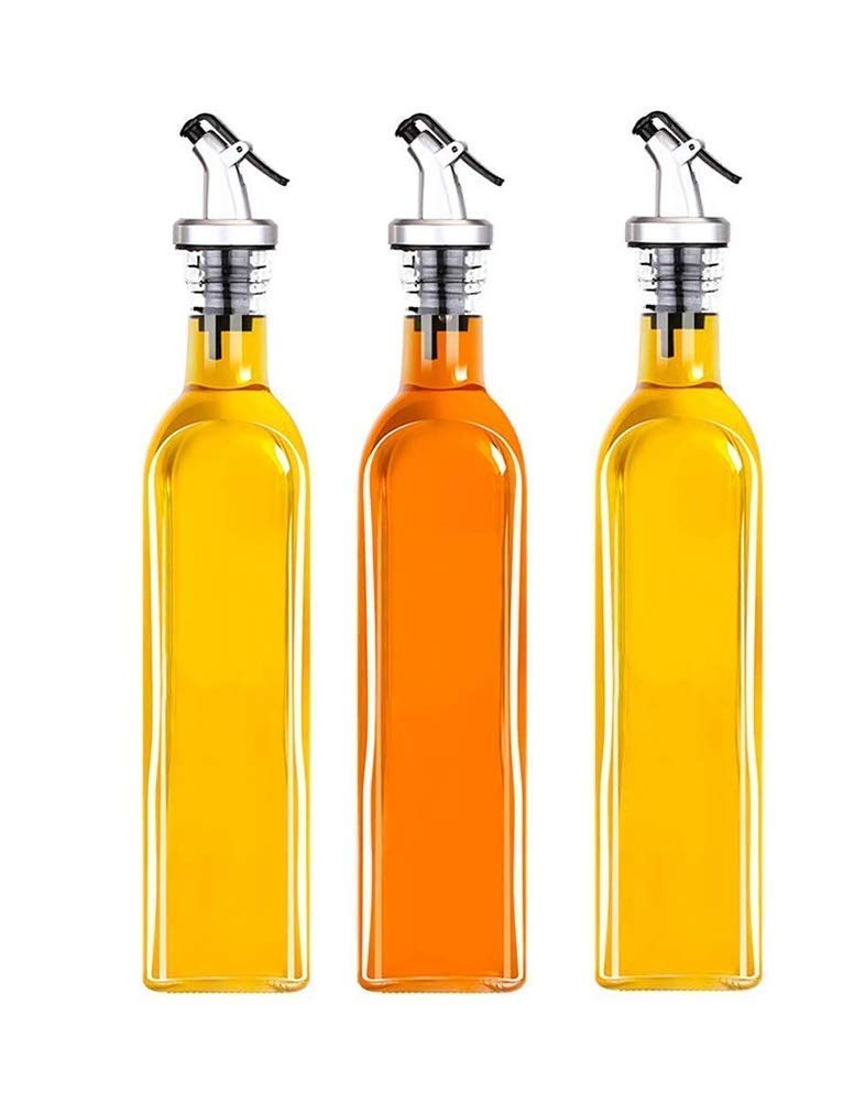 Oil Dispenser Olive Oil Dispenser Bottle for Kitchen Olive Oil Bottle and Vinegar Set with Stainless Steel Spout Oil Bottles for Kitchen (3 Pcs) 500 ml-image-32
