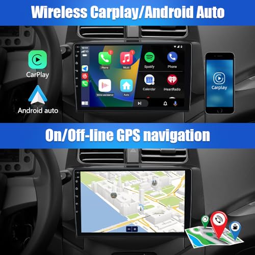 Image of Car Radio Stereo for Chevy Spark 2013 2014 2015 with Wireless Android Auto Carplay 2G+32G 9 inch Android 12 Touch Screen with SWC WiFi GPS Navigation DSP Bluetooth