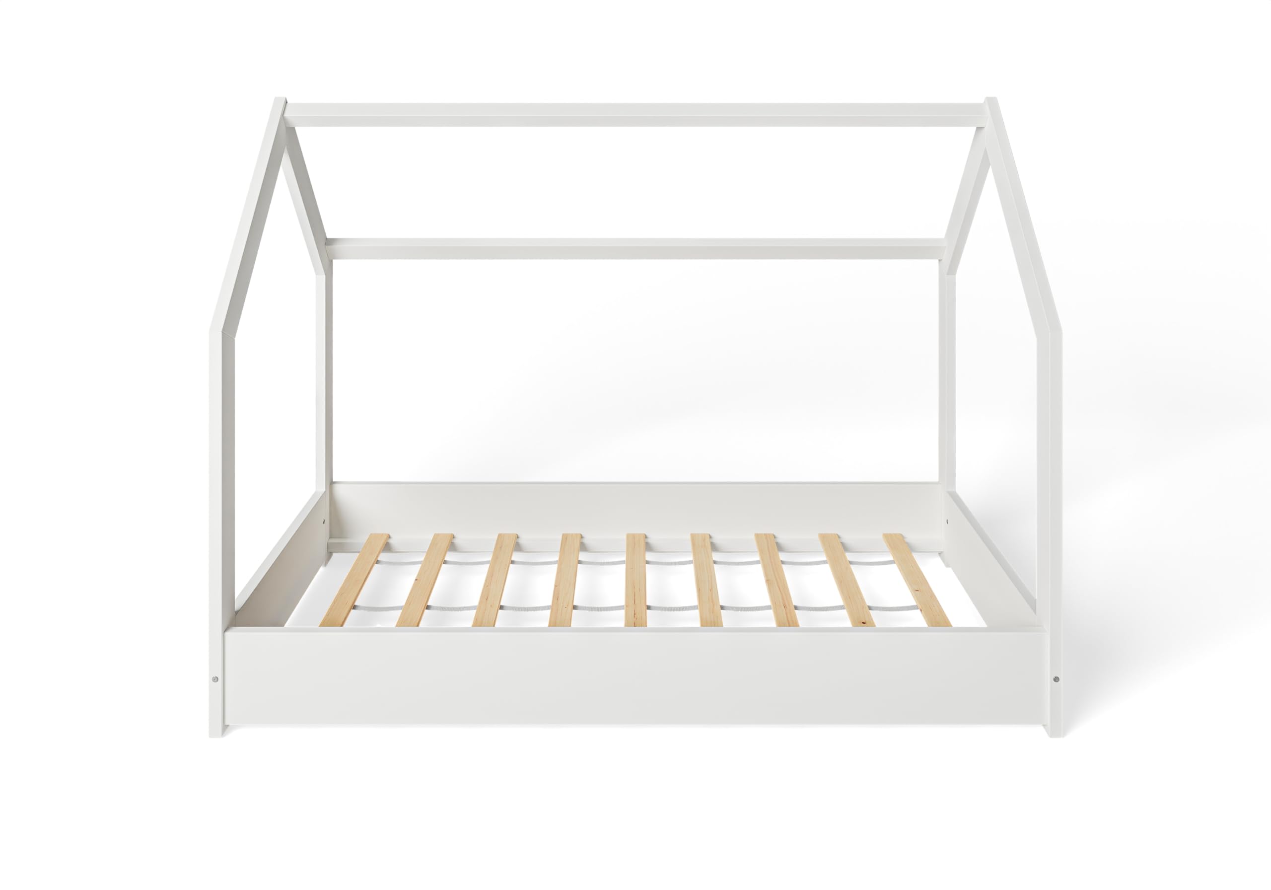 MS FACTORY Letto Casetta in Legno Massello 80x160 cm con Telaio a Doghe - Letto per Bambini Singolo - Stile Scandinavo Nordico Montessori - Bianco