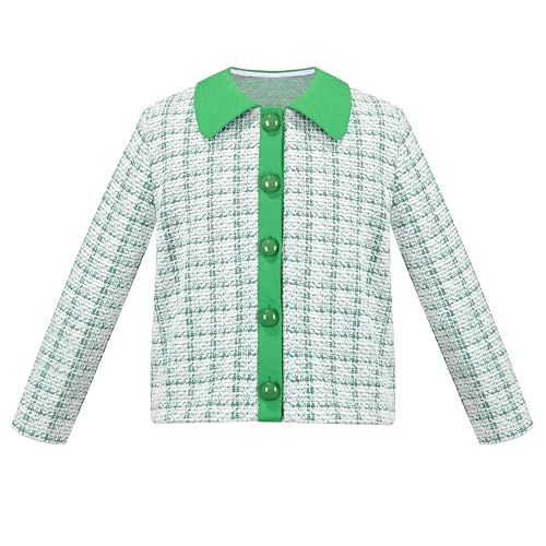 Image of Sunny Fashion Girls Outfit Set 2 Piece Green Plaid Knit Cardigan Pleated Skirt
