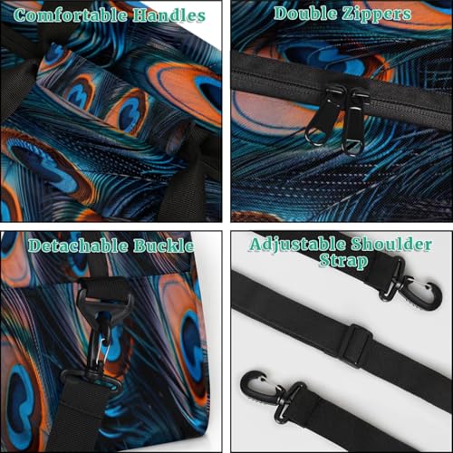 Feather Peacock Gym Bag for Women Men, Sports Travel Duffel Bag Lightweight Workout Bag Carry On Overnight Weekender Bag4