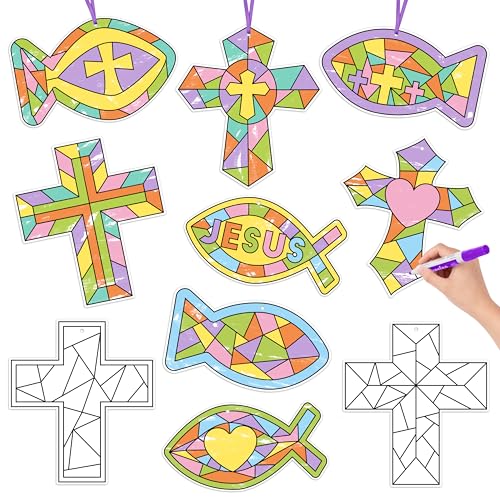 BeYumi Coloring Cross Craft Kit - 83Pcs Easter Color Your Own Cro...