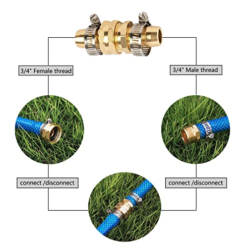 Yuantenhwy 3/4" Aluminum Garden Hose Repair Quick Connector With Clamps,Fit For 3/4" Or 5/8" Garden Hose Fitting,2Pcs #TOP3