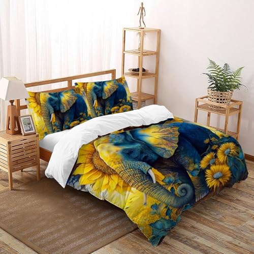 Housse de couette éléphant imprimé 3D SunFleurs microfibre 200x200