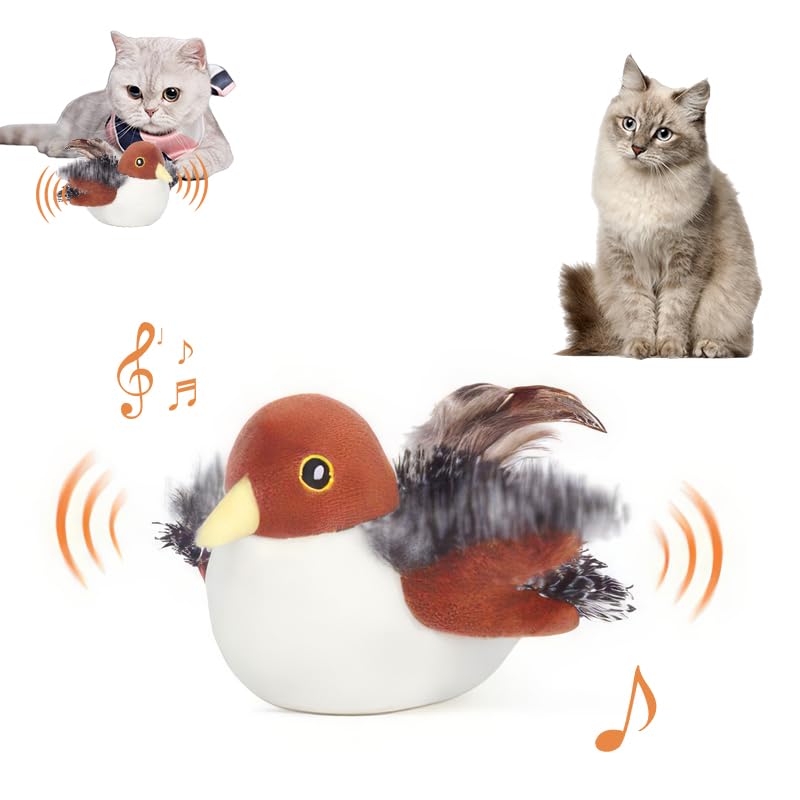 Eptchn Cat Toys Flapping Bird Sparrow, with Real Chirping Birdfeather and Electronic Sound Squeaky, Kitten Toys for Cat Exercise