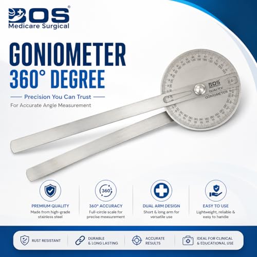Image of 360 Stainless Steel Goniometer | Orthopedic & Physiotherapy Joint Range of Motion Measuring Tool | 6-Inch Medical Protractor for Knee, Elbow, Wrist & Shoulder