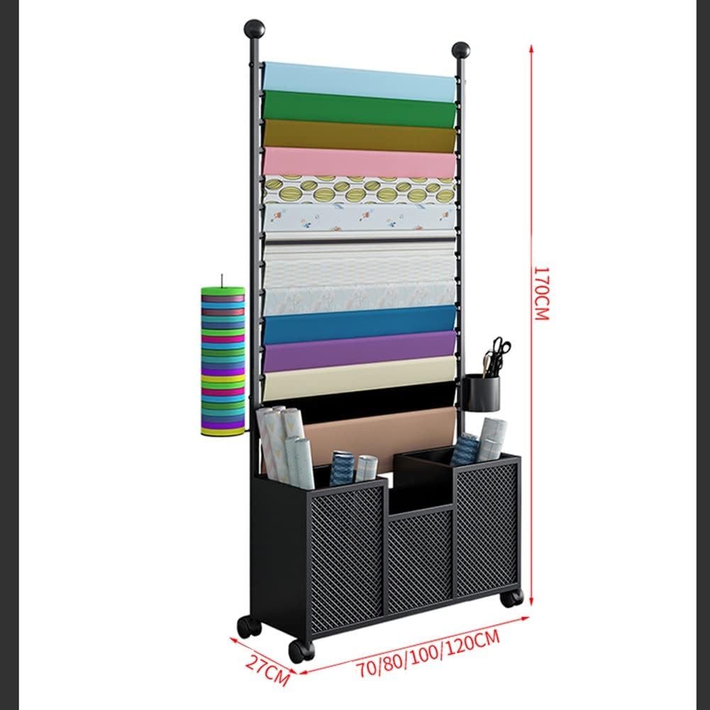 WIGING Ribbon Storage Rack, Floor Standing Silk Ribbon Flower Wrapping Paper Holder Organizer with Wheels, Freestanding Scarf Ribbons Storage Rack (Color : Gold, Size : 80x27x170cm)