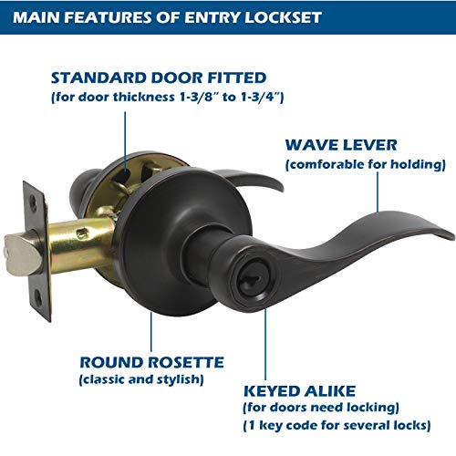 Image of Gobrico Oil Rubbed Bronze Keyed-Alike Entry Door Locks Wave Handle Lever for Exterior Door with Same Key, 6Pack
