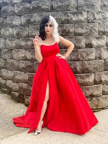 MllesReve Womens Long Strapless Satin Prom Dress Sleeveless Slit Evening Ball Gown with Pockets4