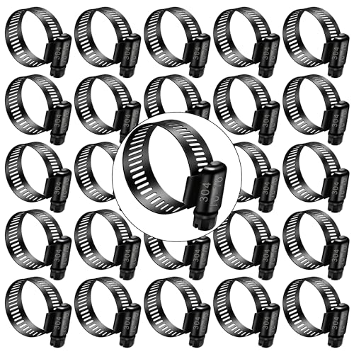 Image of Dianrui 30 PCS Black Hose Clamps 3 /8 inch-5 /8 inch (10-16mm) 304 Stainless Steel Worm Gear Fuel Line Hose Pipe Clamps for Fuel Line, Plumbing, Intercooler and Tube