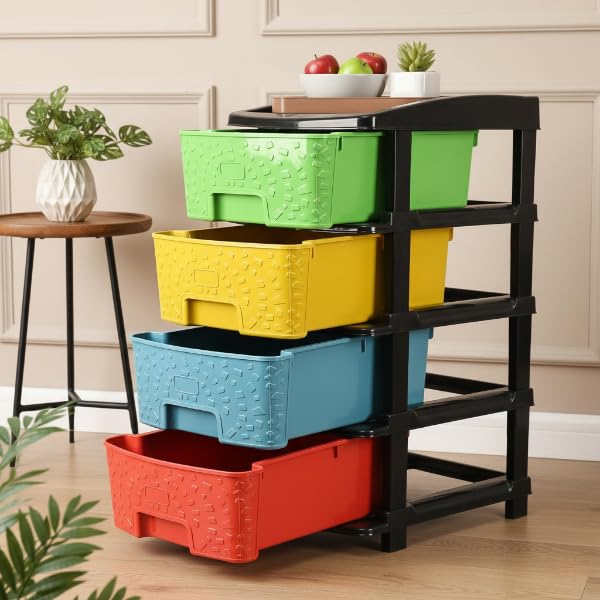 Image of Plastic Modular Drawer Storage Chest Of Drawers Organizer Storage Box, Large Stomo Racks For Multipurpose Anti-slip Shoes Organizers (Multi, 4 Layer)