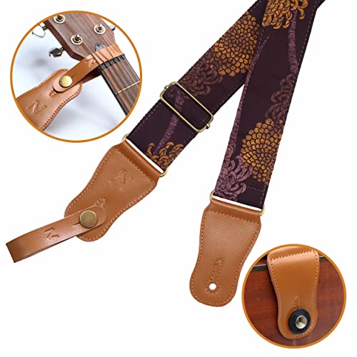 Nefelibata Guitar Strap,Japan Hot-Bronzing Cotton Acoustic Guitars Straps with Genuine Leather Ends for Electric Guitar,Bass & Ukulele. Include Straps Button,Guitar Picks and Strap Locks - Image 2