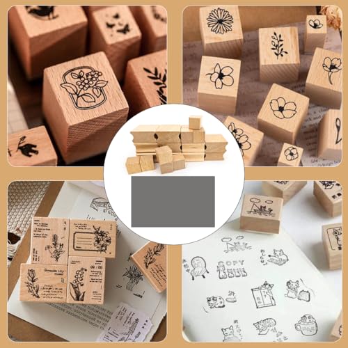 Gohytal Stempelgummi für Laser, Blanko-Stempelhalter Aus Hartholz, 21 Stück Gummistempel-Set, Gummi Stempelbogen, Lasergravur Stempelblock Zubehör Lasergravurmaterial für Bastelarbeiten DIY-Stempel
