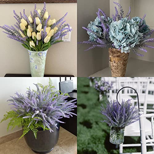 Gtidea 8Pcs Artificial Flowers Flocked Plastic Lavender Bundle Fake Plants Wedding Bridle Bouquet Indoor Outdoor Home Kitchen Office Table Centerpieces Arrangements #TOP2