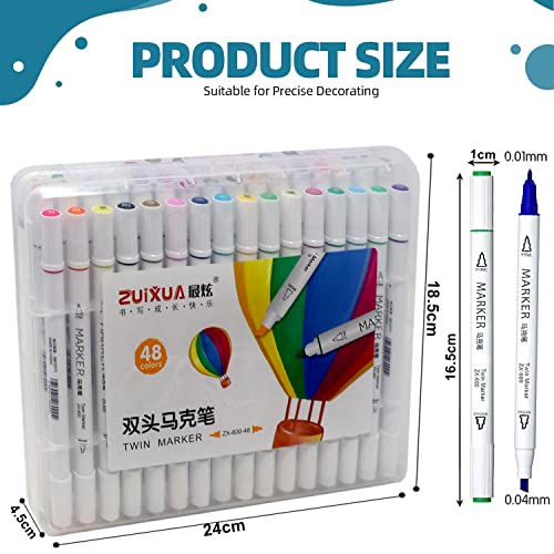 Image of Lakeer 48 Colours Dual Tip Alcohol Based Art Markers, Fine and Broad Chisel Tip Sketch Pens, Permanent Blendable Ink with Carrying Case for Painting, Sketching, Calligraphy and Coloring Books | Dual Tip Art Marker